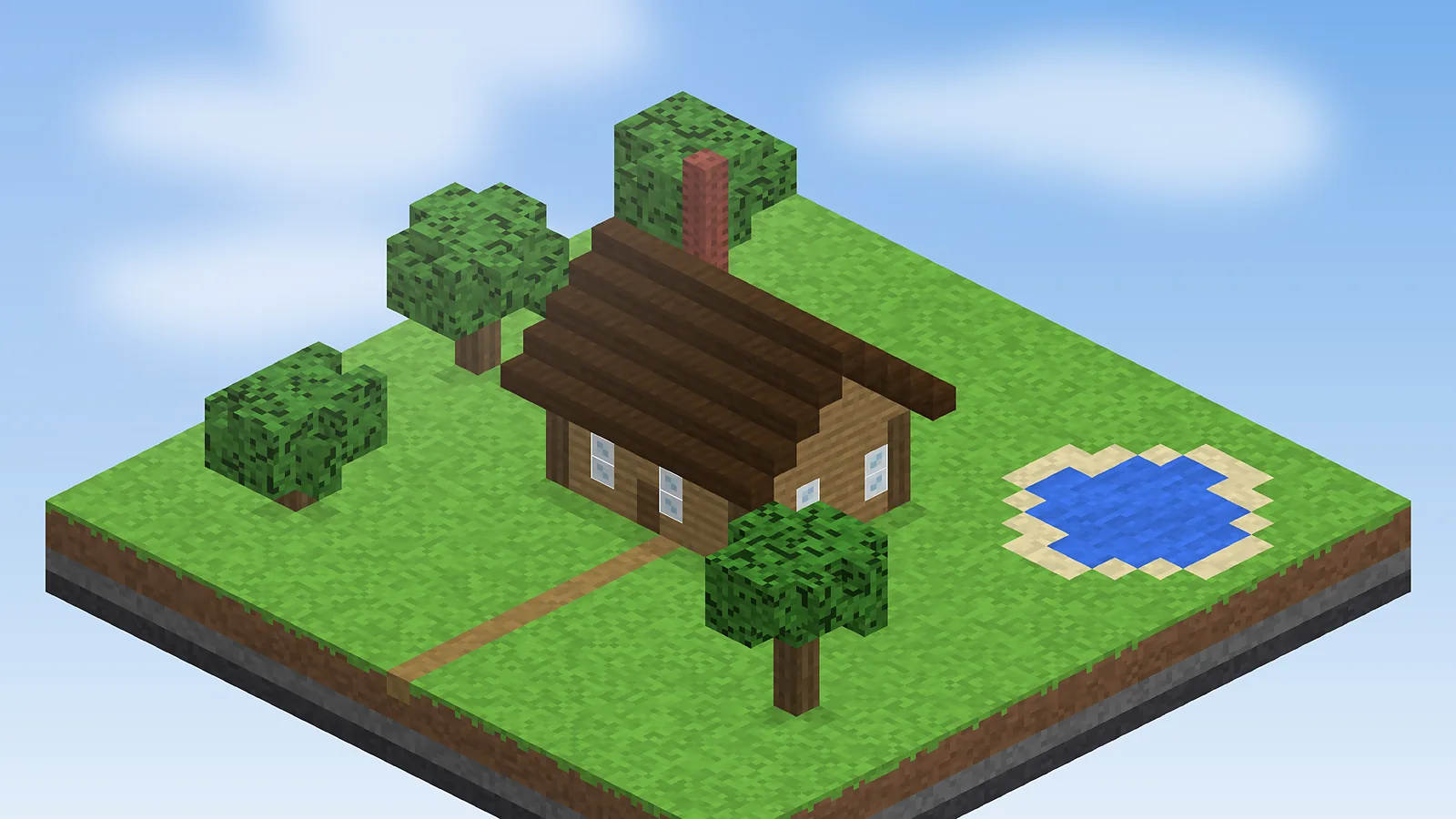 The same Minecraft cabin fully built from the Schematic Mod hologram